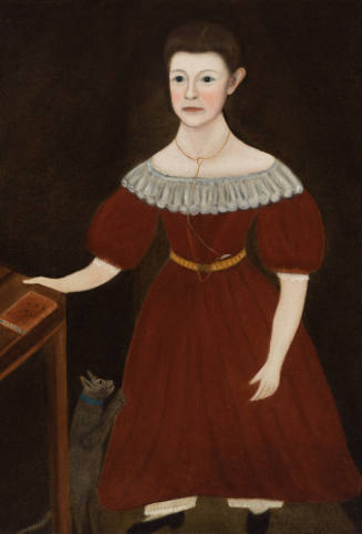 Girl in Maroon Dress with Cat