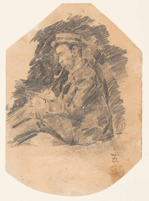 Man Seated Sketching, Pipe in His Mouth