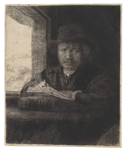 Self-Portrait Drawing at a Window