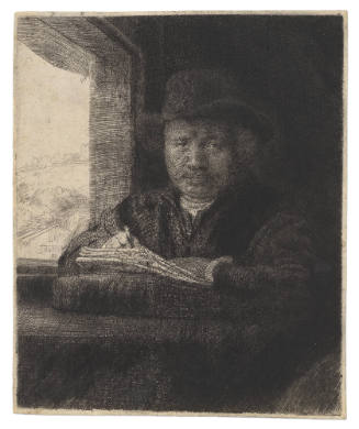 Self-Portrait Drawing at a Window