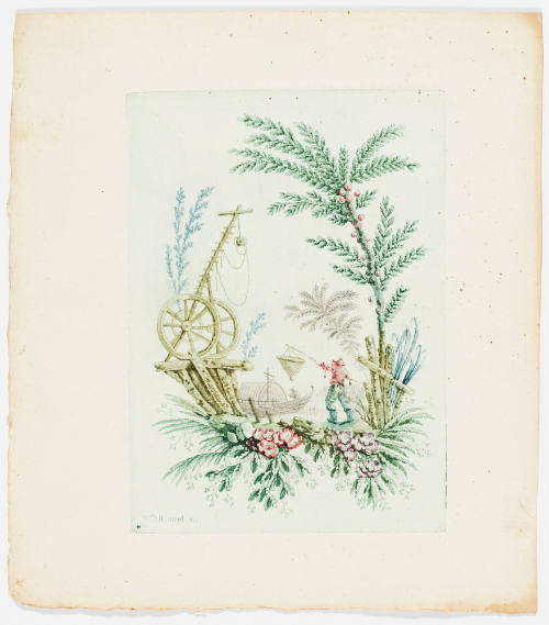 Chinese Arabesque with Fisherman Holding a Net