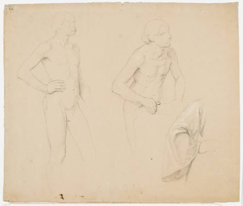 Two Male Nudes and Garment Study
