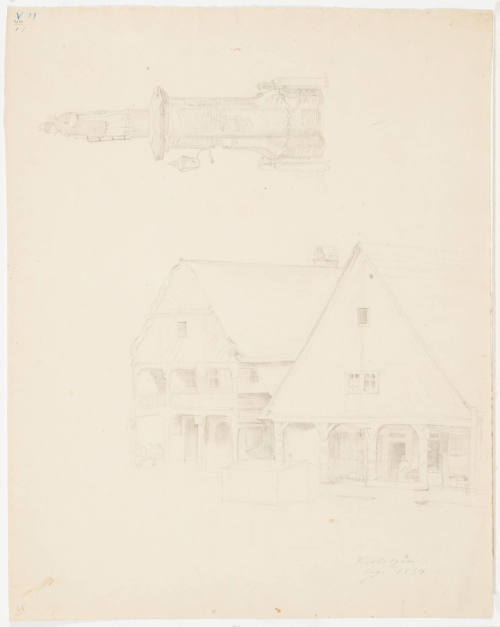 Study of Two Houses and a Statue - Krotozin