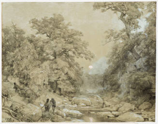 Forest Scene with Brook in Moonlight