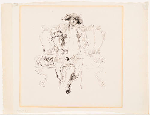 Man Wearing Large Tricorne Hat Seated on Couch