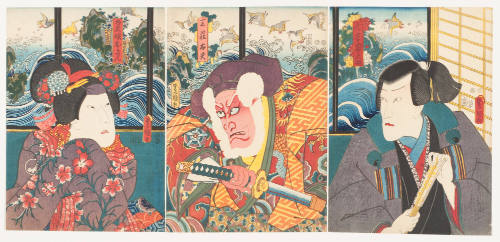 Actors as Motoyoshi Yonosuke, Sanshodayu, and His Daughter, Osan