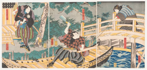 Actors as Gonroku's Wife Orachi, Yamaoka Gonroku, Motoyoshi Yonosuke