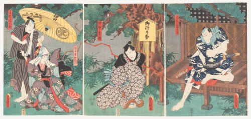 Actors as Asahina Tōbei, Tanaka Heisuke, Onatsu of Tajimaya and the Clerk, Siejūrō