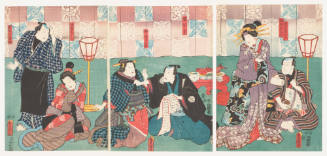 Actors as Aidamaya Kitaroku, Aburaya Okon ?, Fukuoka Mitsugi, the Waitress, Manno, Aburaya Oshika, and the Cook Kisuke