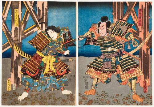 Actors as Kumagai Jirō Naosuke and Mukandayū Atsumori Atsumori