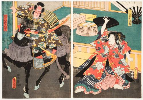 Actors as Mukandayū Atsumori and Kumagai Jirō Naozake