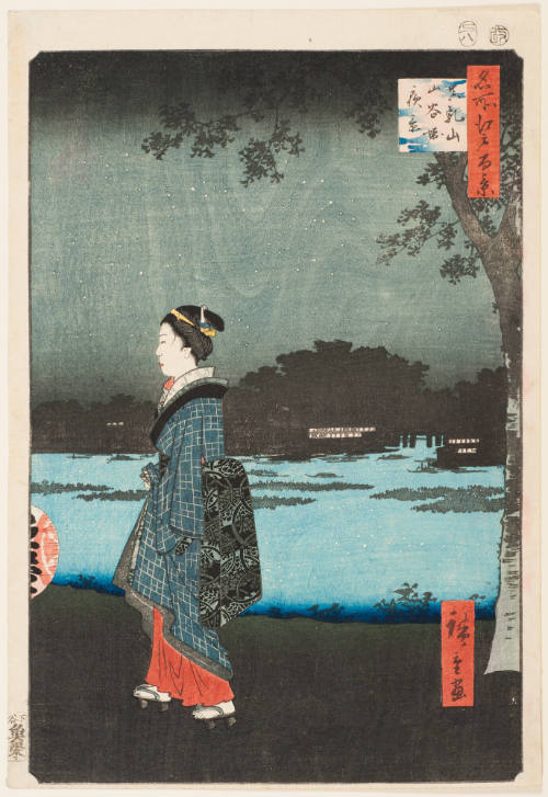 No. 34, Night View of Sanya Canal and Matsuchi Hill  (Matsuchiyama Sanyabori yakei)
