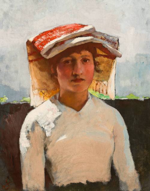 Italian Girl with Red and White Headdress