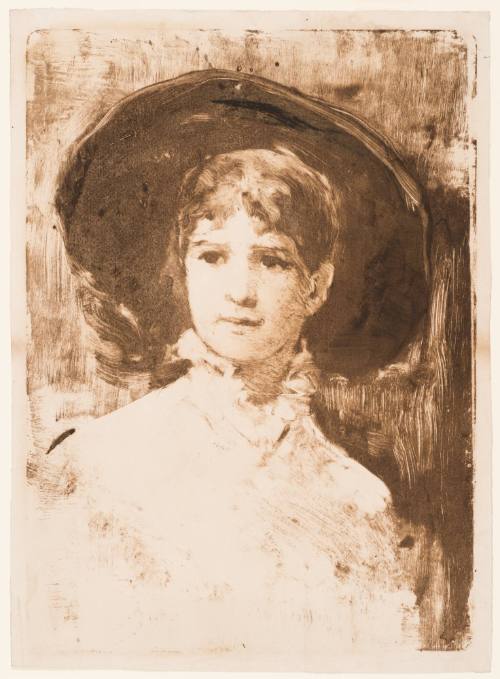 Head of a Girl in Large Hat