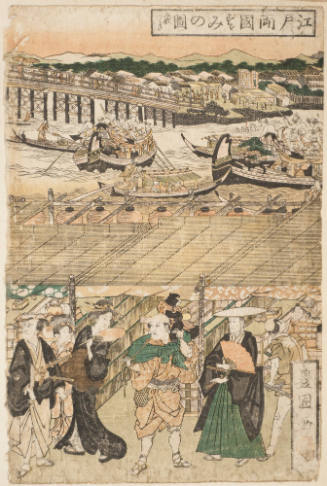 The Coolness at Ryōgoku in Edo, a Five Panel Piciture (Edo ryōgoku suzumi no zu gobantsuzuki)