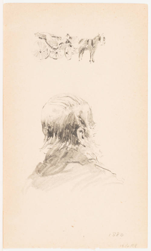 Man's Head From Rear and a Horse and Carriage