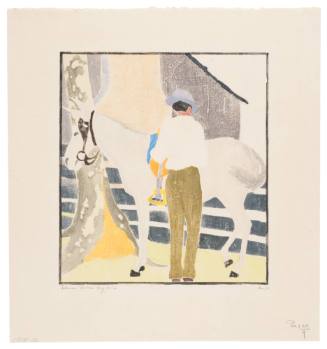 Man Standing by a White Mule