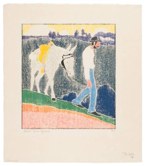 Man Leading a White Mule