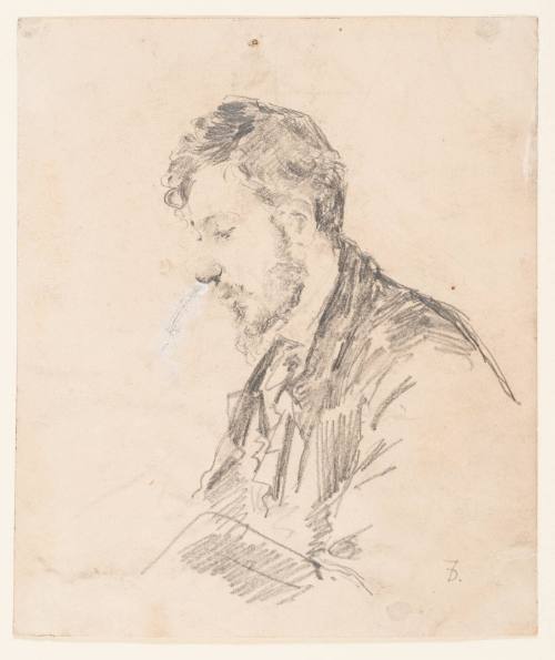 Left Profile View of Man with Curly Beard