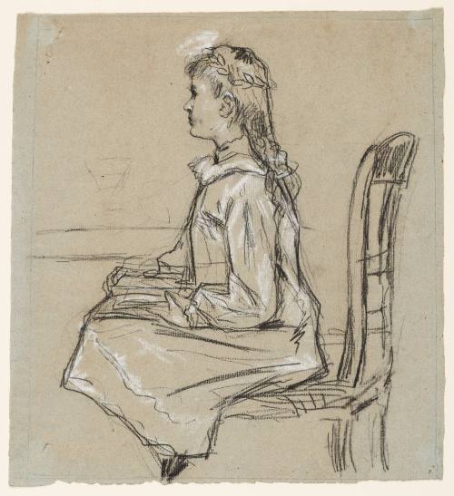 Young Girl Seated with Books in Lap