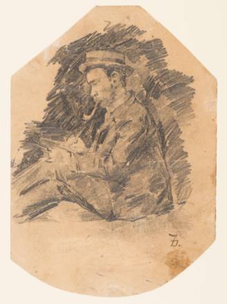 Man Seated Sketching, Pipe in His Mouth