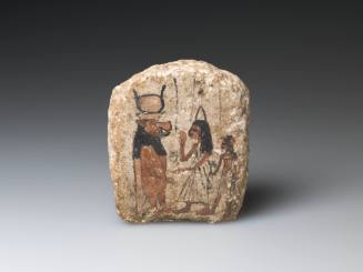 Miniature Stela: Woman and Young Boy Adoring Taweret