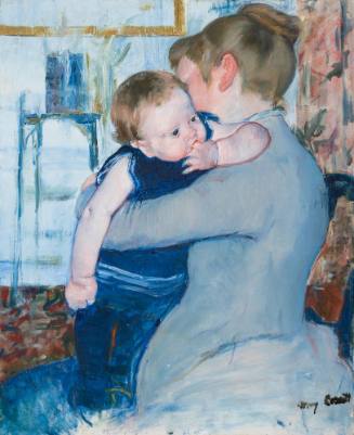 Baby in Dark Blue Suit, Looking Over His Mother's Shoulder