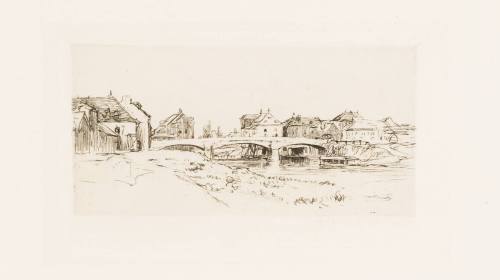 Village with Arched Bridge Across a Small Stream