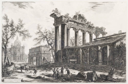 The Temple of Saturn, with the Arch of Septimius Severus in the Background