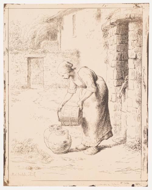 Femme Vidant Un Seau