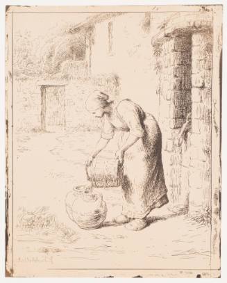 Femme Vidant Un Seau