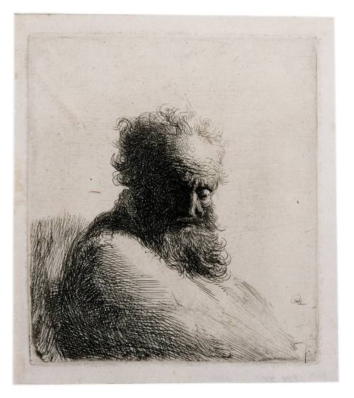 Bust of an Old Bearded Man Looking Down, Three-Quarters Right