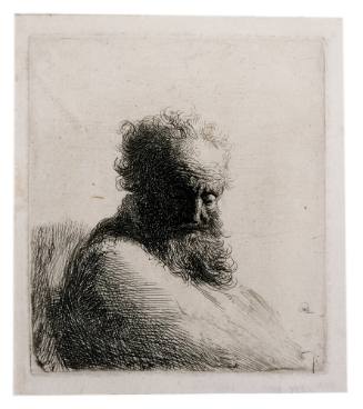 Bust of an Old Bearded Man Looking Down, Three-Quarters Right