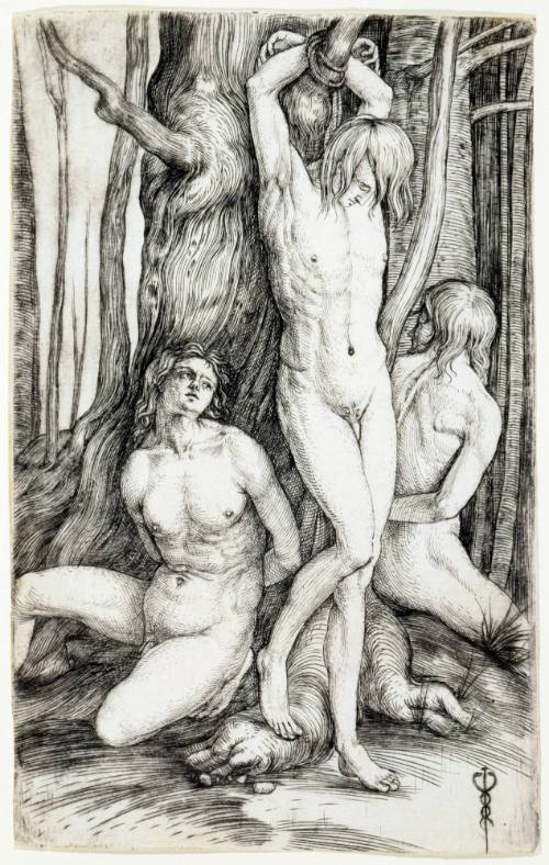 Three Naked Men Bound to a Tree
