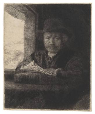 Self-Portrait Drawing at a Window