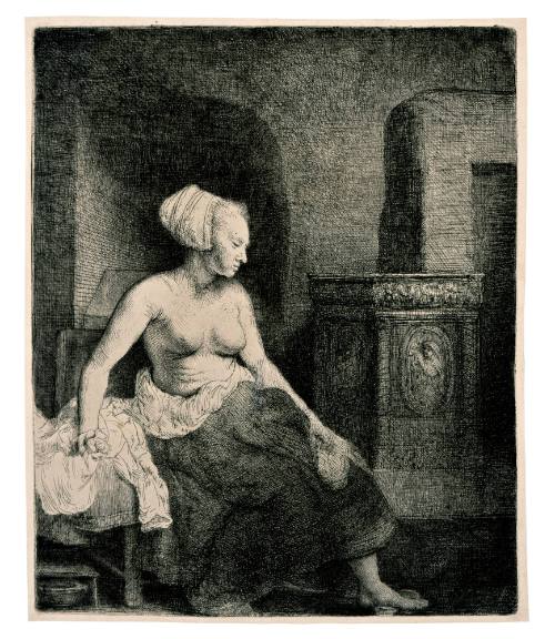 A Woman Sitting Half-Dressed Before a Stove