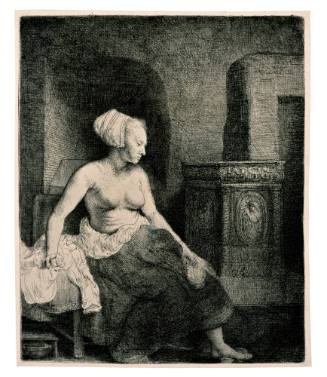 A Woman Sitting Half-Dressed Before a Stove