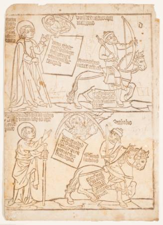 Top: The Opening of the First Seal: The Rider on the White Horse; Bottom: The Opening of the Second Seal: The Rider on the Red Horse