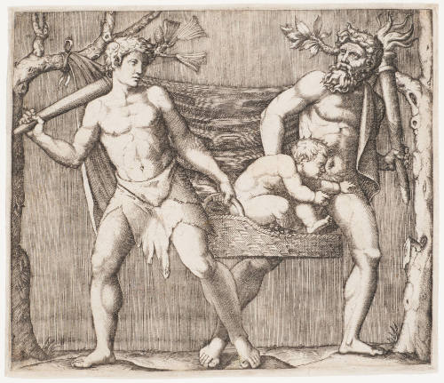 Two Fauns Carrying a Child in Basket