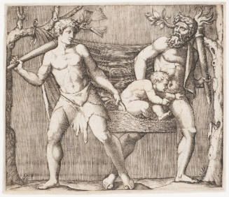 Two Fauns Carrying a Child in Basket