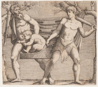 Two Fauns Carrying a Child in Basket