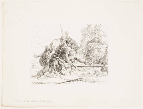 Soldier Seated on a Tomb with Surrounding Figures from Vari Capricci