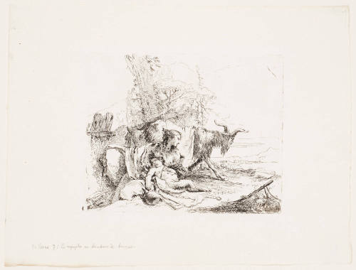 Woman, Satyr Child and Goat in Landscape from Vari Capricci