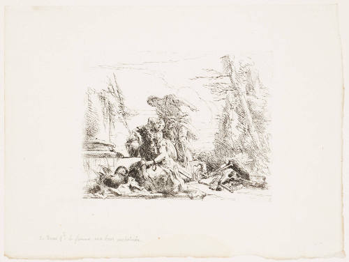 Women and Men Regarding a Burning Pyre of Bones from Vari Capricci