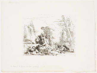 Women and Men Regarding a Burning Pyre of Bones from Vari Capricci