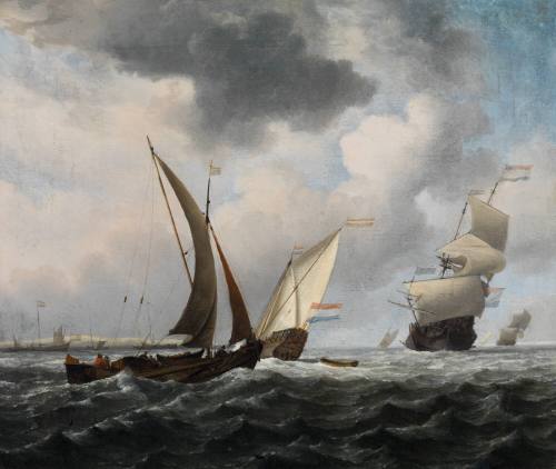 A Dutch Kaag Before a Breeze, with Other Ships