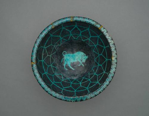 Bowl with Design of Bull and Tile Pattern