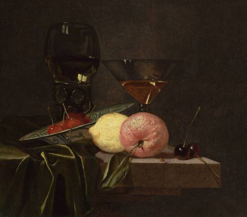 Still Life with Fruit, Wine Glasses, and a Bowl of Cherries