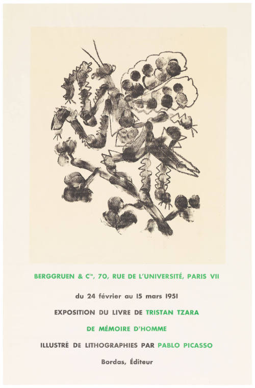 Exposition Du Livre De Tristan Tzara / De Mémoire D'homme / Illustré De Lithographies Par Pablo Picasso / Bordas, Éditeur