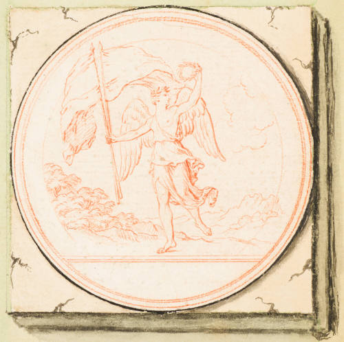 A Wreathed Victory Carrying a Wreath and Two Banners